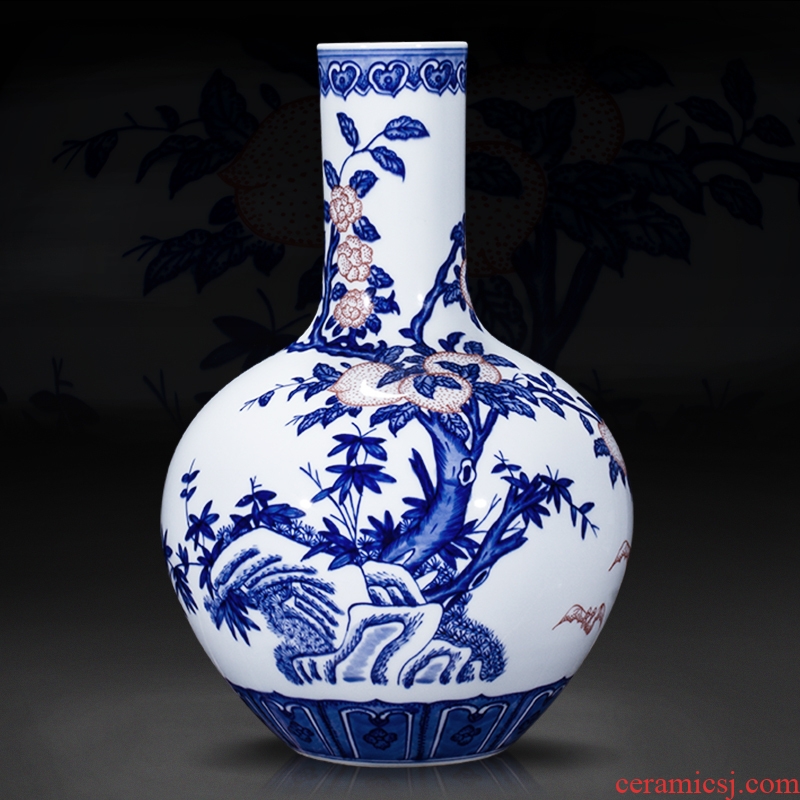 Jingdezhen blue and white peach celestial ceramics imitation the qing qianlong vase Chinese style household adornment flower arranging furnishing articles