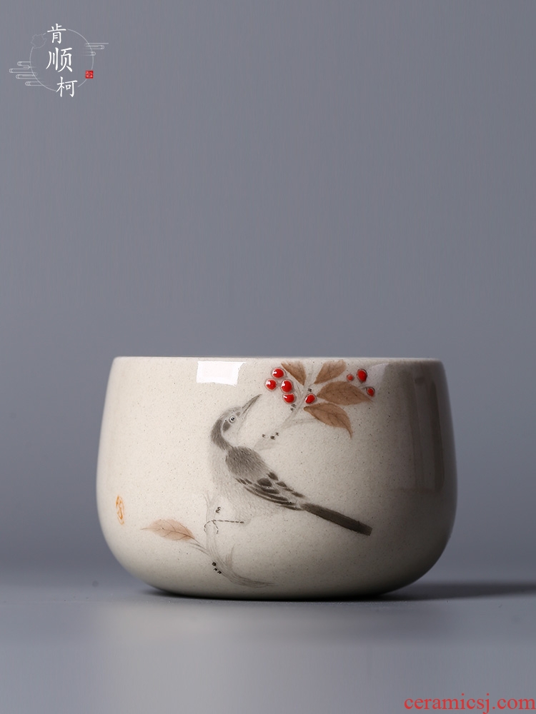 Jingdezhen hand - made sample tea cup master kung fu tea plant ash glaze painting of flowers and ceramic cup of pure manual single cup of tea