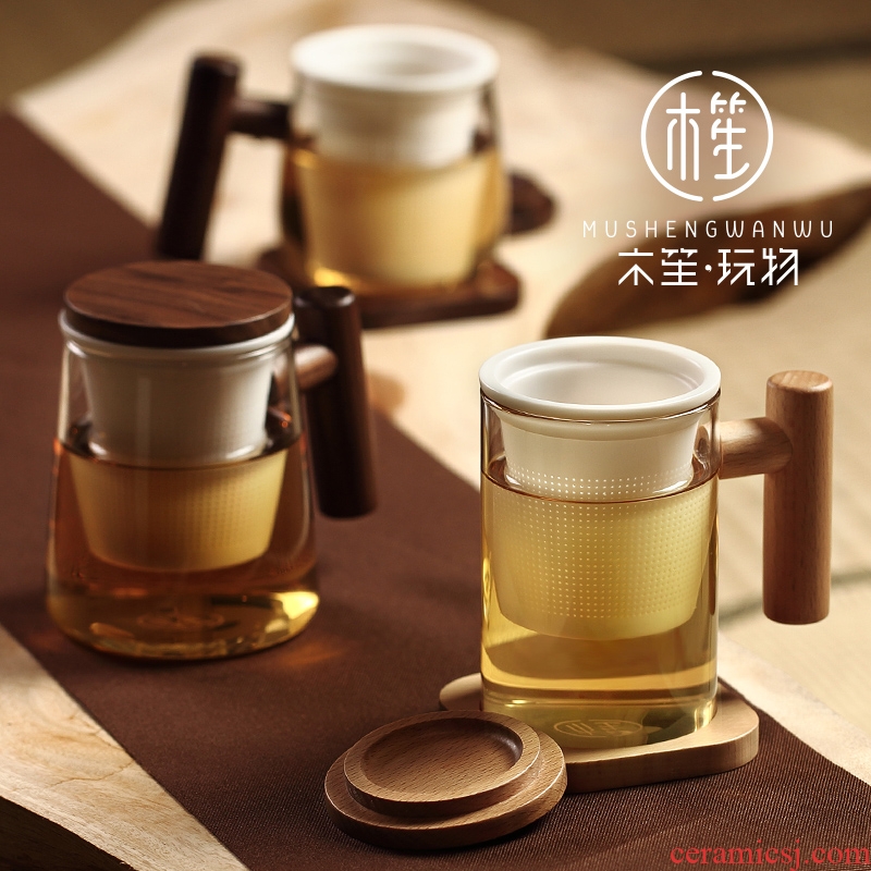 Japanese tea glass with cover creative move glass office separation of literature and art ceramic tea cup bladder