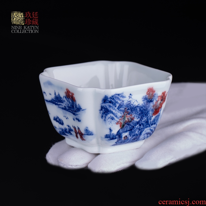 About Nine katyn manual blue - and - white youligong square cup of jingdezhen ceramic kung fu tea set sample tea cup master cup tea cup