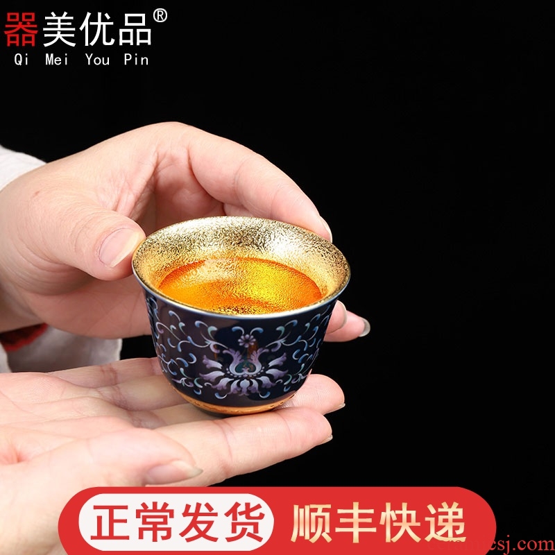 Implement the optimal product gold cups the see colour blue and white pure manual excessive penetration sample tea cup of jingdezhen ceramic kung fu tea cups