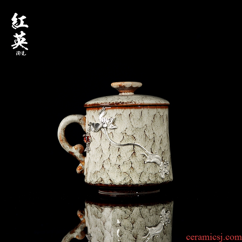 Red the jingdezhen ceramic up with silver creative tea cups with cover household office tea tea cups