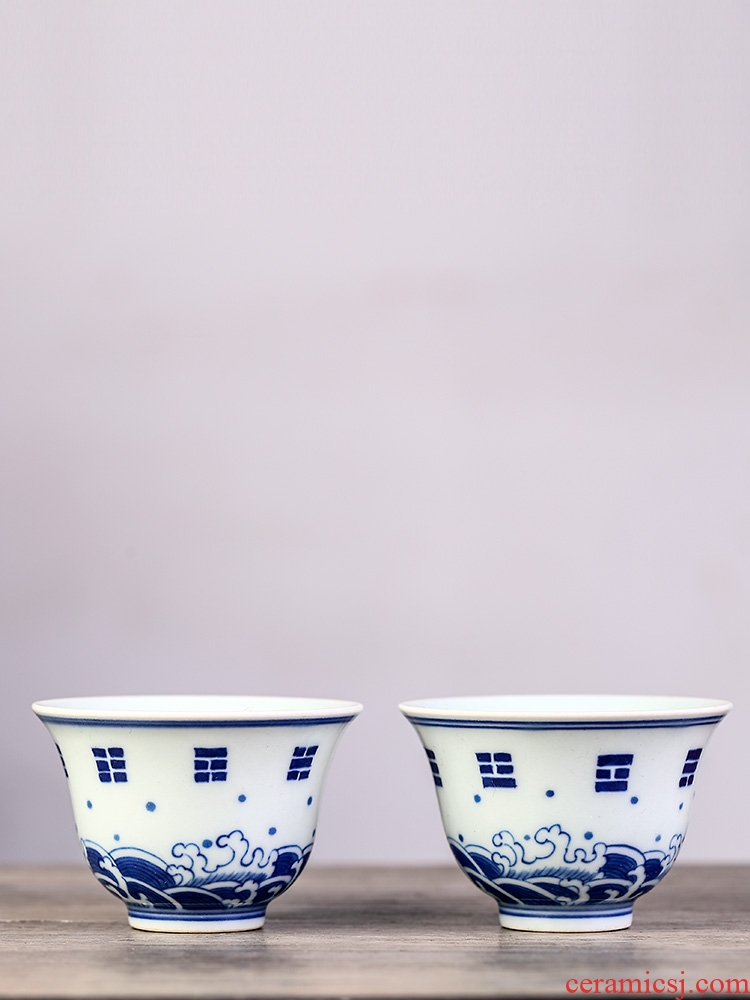 White porcelain hand - made waves jingdezhen blue and White porcelain teacup single cup pure manual kunfu tea master sample tea cup a cup of tea
