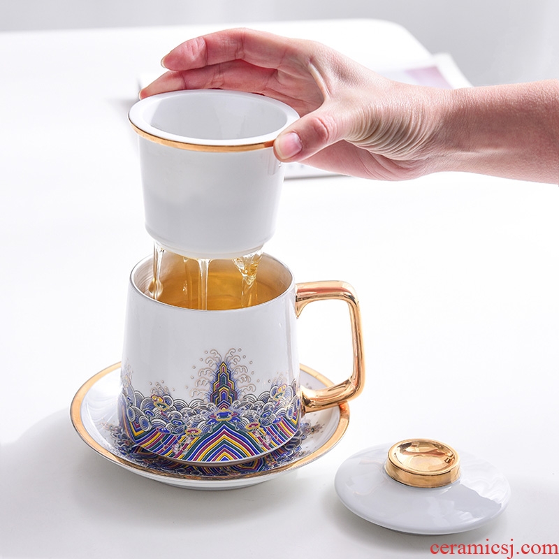 Jingdezhen porcelain enamel cup silver cup 999 sterling silver cup with cover office carry handle cup