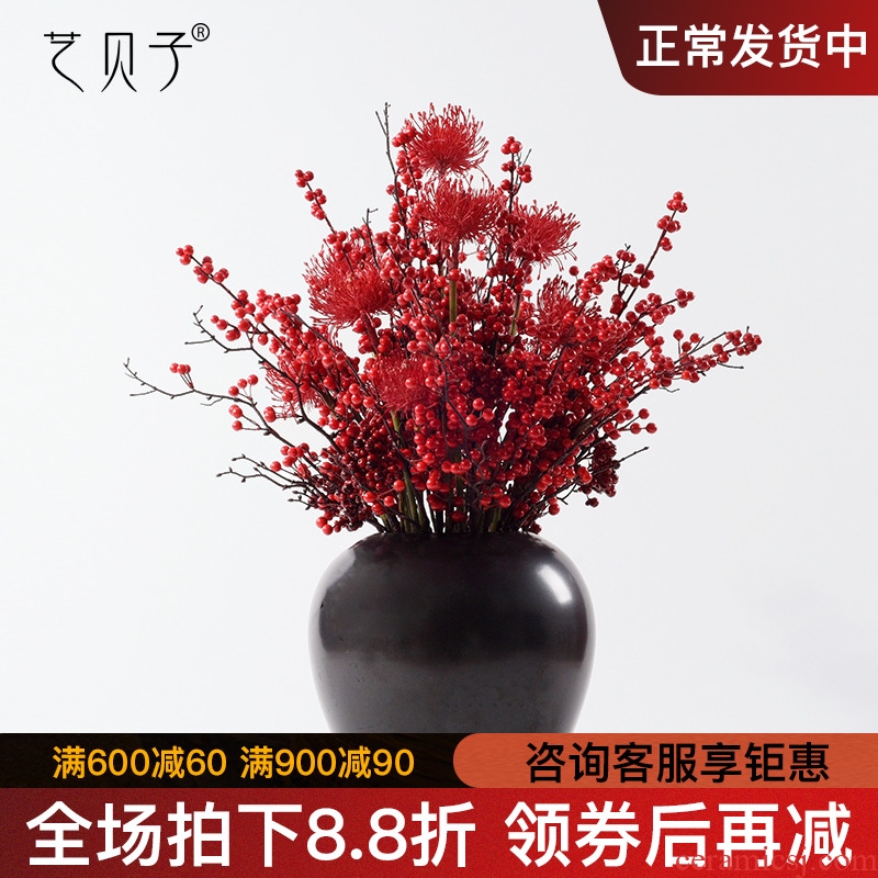New Chinese style home soft decoration ceramic vase simulation whole dried flowers floral zen study porch place