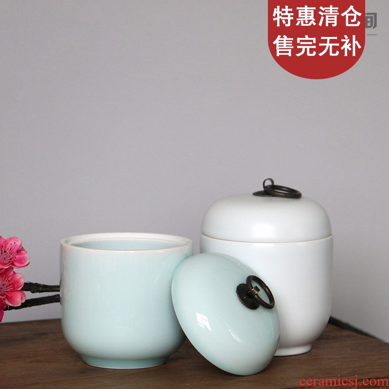 Jingdezhen ceramic tea set moonlight shadow blue glaze white small caddy fixings round as cans of Chinese style household decoration storage tank