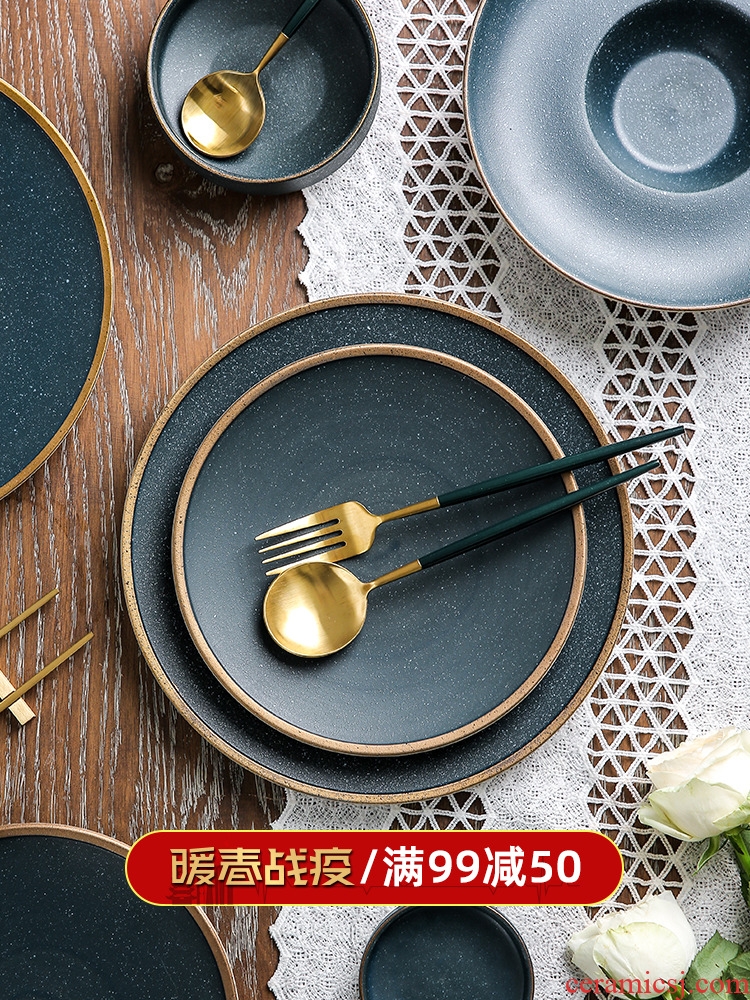 Sichuan island house European restaurants characteristic style of placer gold edge grinding ceramics tableware dinner plate creative household of bread and butter plate