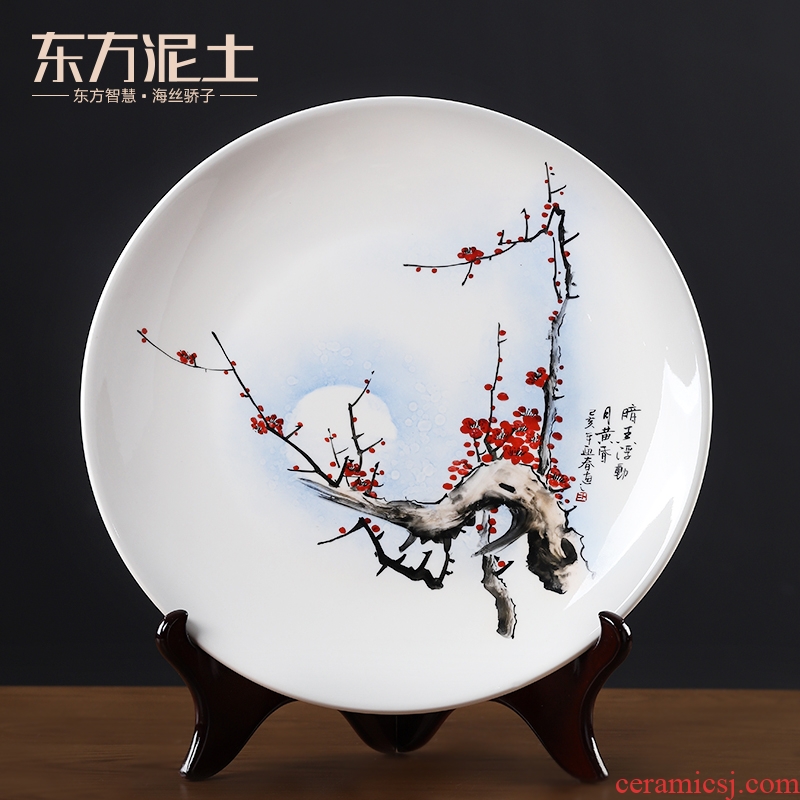 Oriental clay ceramic hand - made hang dish place to live in the living room TV cabinet rich ancient frame decoration plate works of art