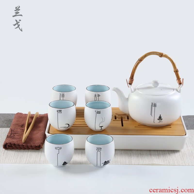 Having white porcelain kung fu tea set suits for domestic large ceramic teapot Japanese girder pot dry tea cups