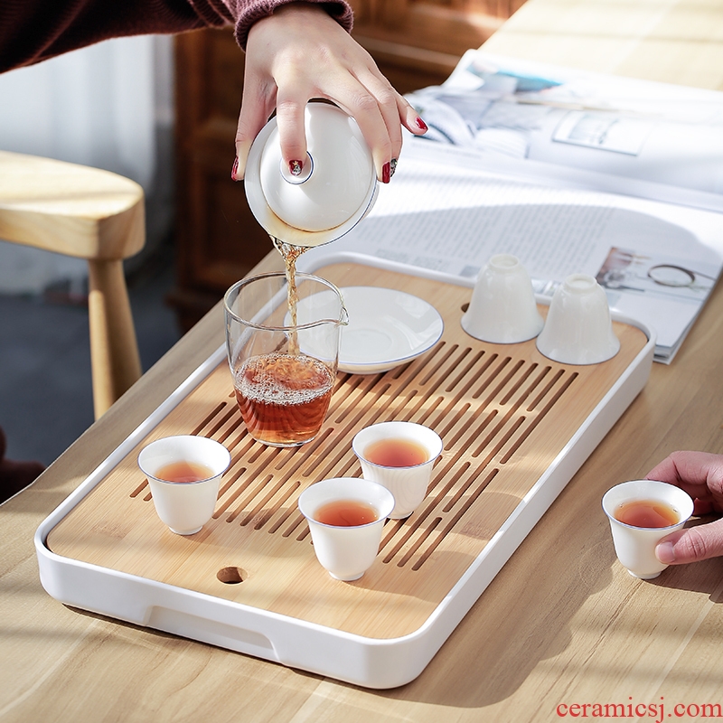 Su ceramic water type bamboo household sea kung fu tea tray tea tea set simple rectangular tray package