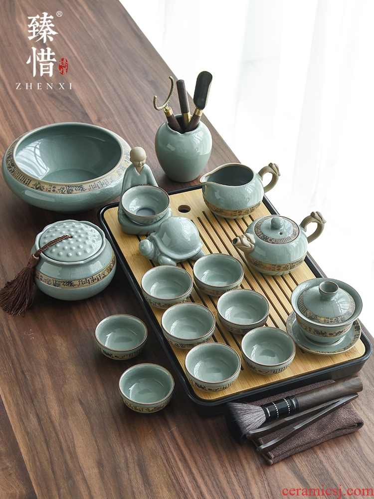 Become precious little wolong ceramic kung fu tea set suit I and contracted household dry tea set tea cup lid bowl