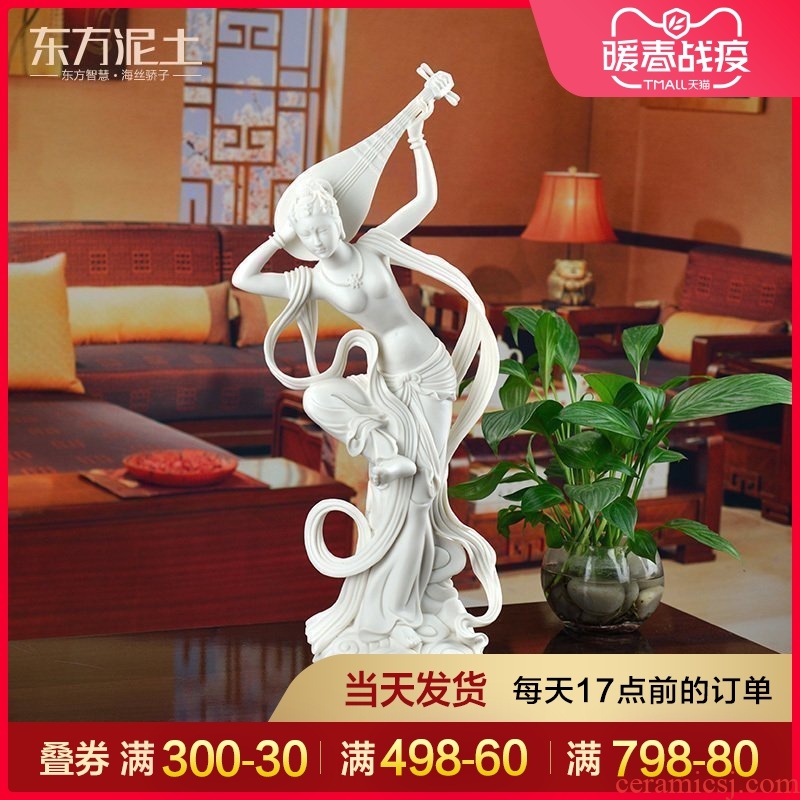 Oriental soil dehua white porcelain its art modern Chinese style living room decoration furnishing articles/rebound pipa D02-30