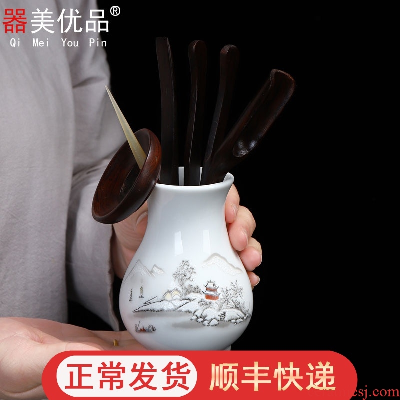 Implement the superior ebony wood six gentleman kung fu tea tea accessories teaspoons ChaGa YangHuBi household ceramics