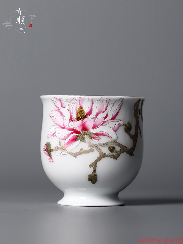 Jingdezhen porcelain kung fu master cup single cup silver cups hand - made yulan checking ceramic tea set sample tea cup