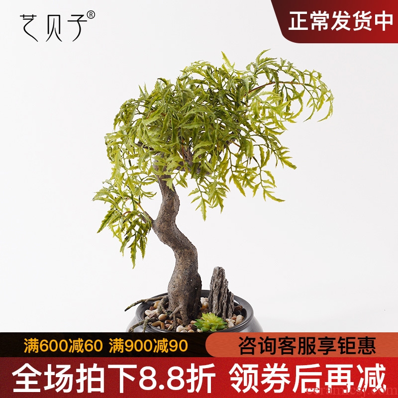The New Chinese zen green potted simulation flower art pottery pot example room soft adornment the plants floral suit