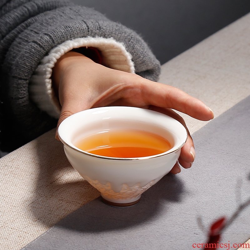 Tang Yan fang dehua suet white jade porcelain teacup master cup personal cup kung fu tea tea set white porcelain bowl sample tea cup