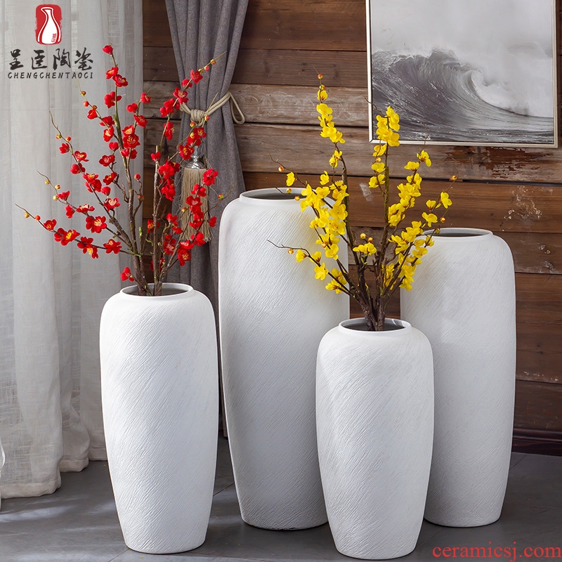 Jingdezhen ceramic vase furnishing articles thread landing large white flower arranging the sitting room is contracted modern new Chinese style living room