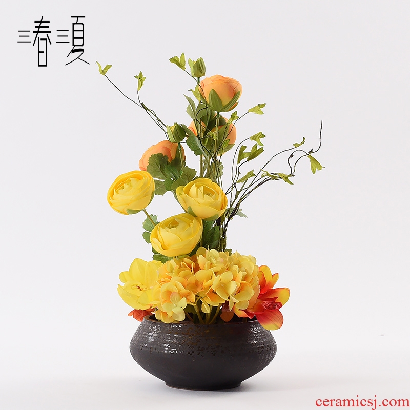 New Chinese style light key-2 luxury ceramic vases, flower art simulation flower arranging soft outfit negotiate desktop TV ark, sitting room porch place