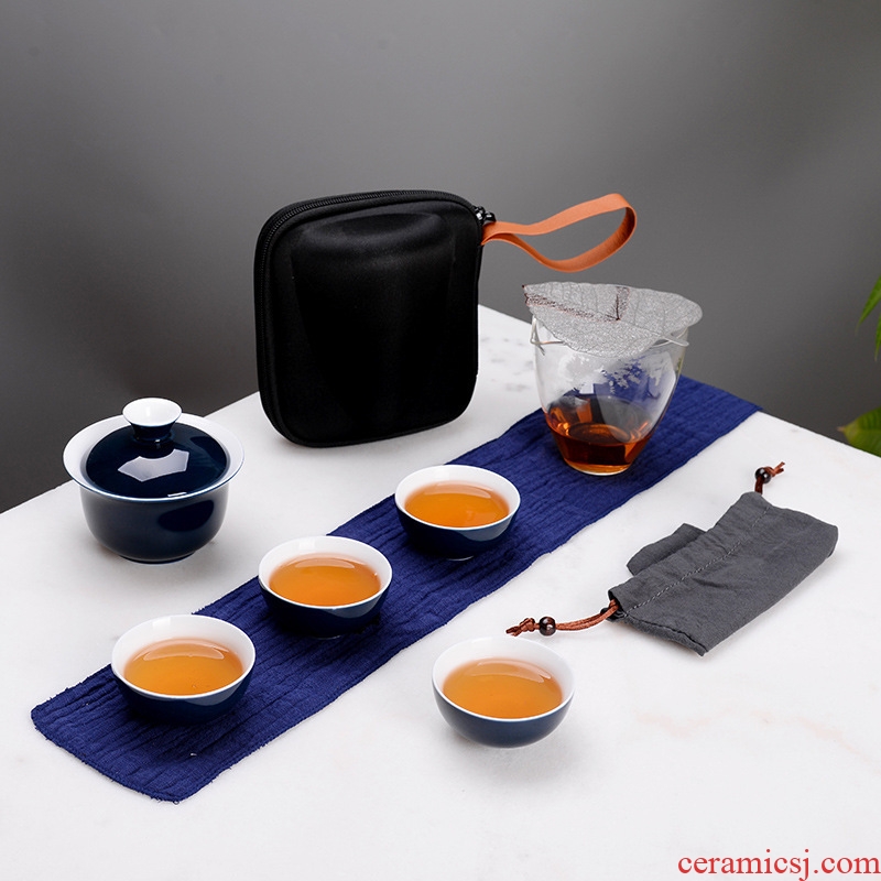Tureen crack cup your up Japanese kung fu tea set travel portable office ji blue of black ceramic pot of 24:27 and a cup