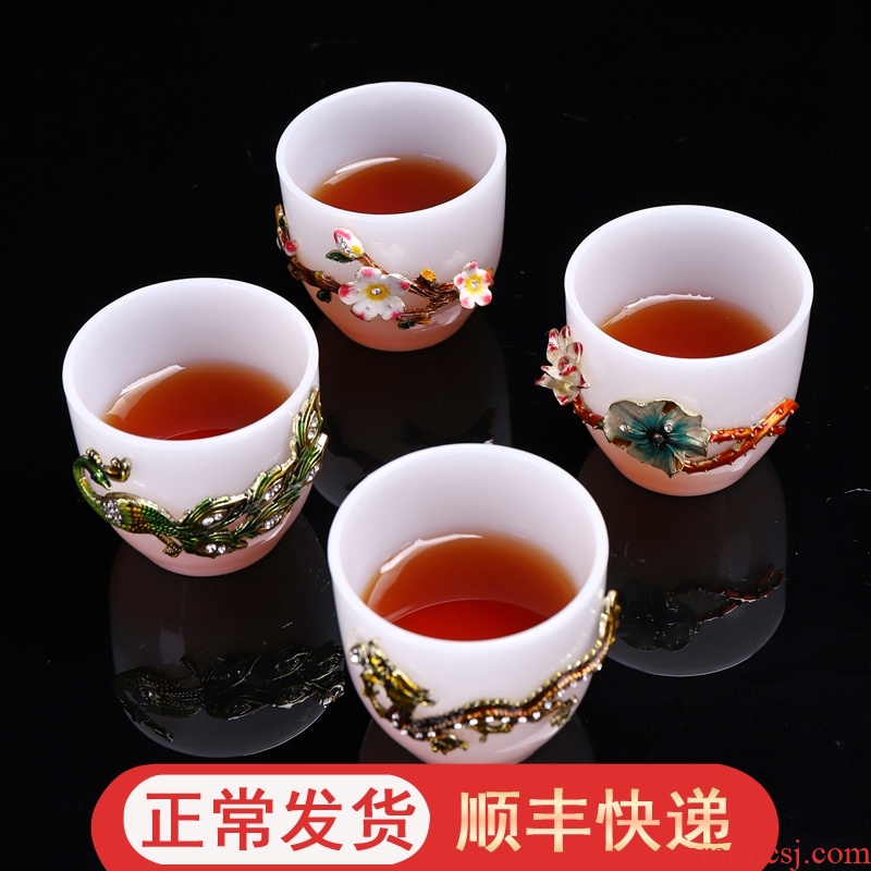Implement the superior jade porcelain teacup masters cup tea cup copper colored enamel large glass tea bowl of single CPU kung fu tea set