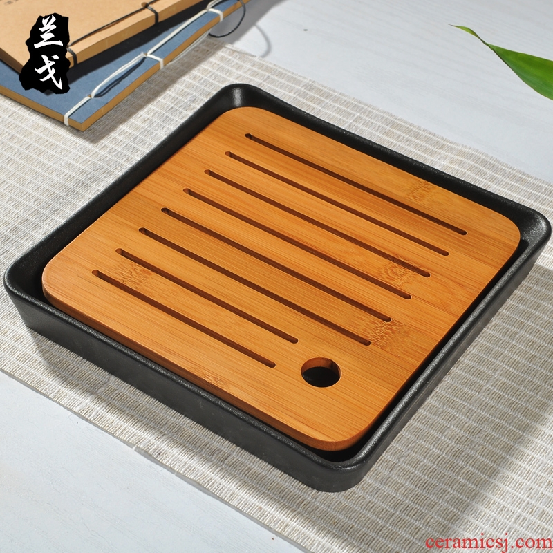 Having ceramic small bamboo tea tray was kung fu tea sets tea table embedded portable home office sea dry tea