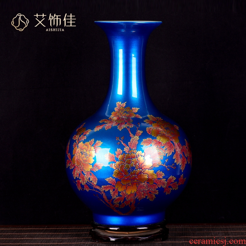 Jingdezhen ceramics vase furnishing articles crystal glaze peony flower arranging new sitting room of Chinese style household decorative arts and crafts