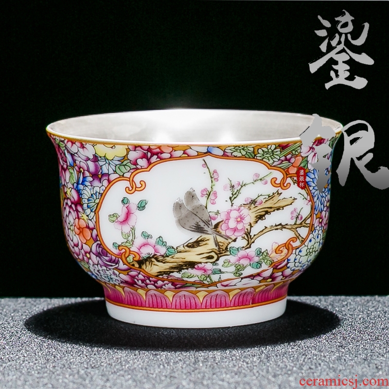 NiuRen ceramic colored enamel coppering. As silver cup masters cup large single cup of tea light sample tea cup kung fu tea set gift
