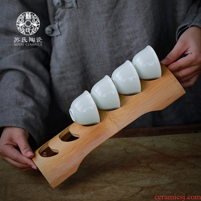 The Sioux ceramic natural bamboo stand cupholders kung fu tea accessories receive sample tea cup frame creative accessories