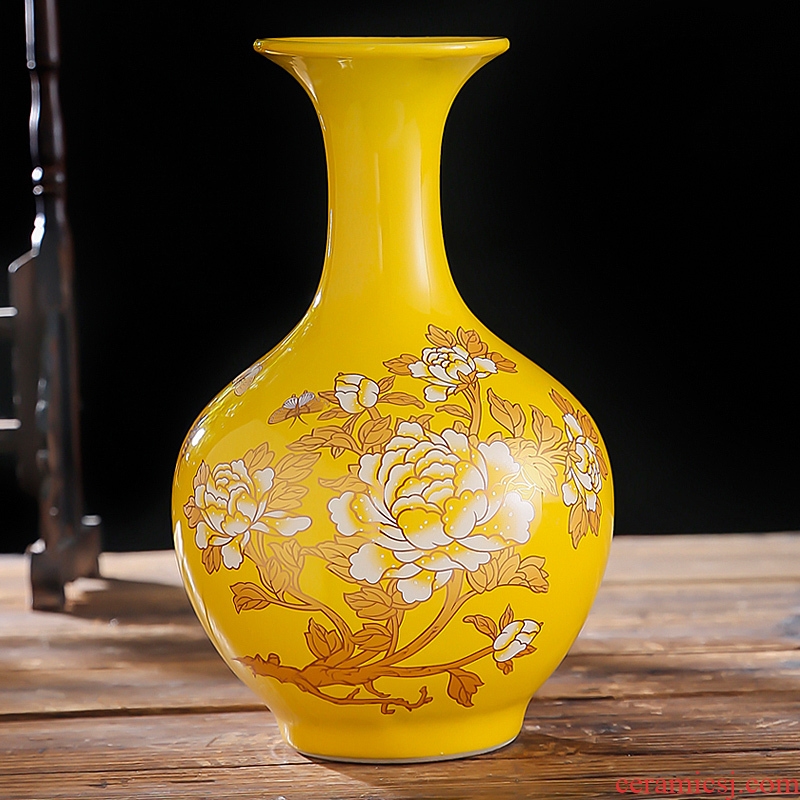 Chinese red peony vases, flower arranging Chinese jingdezhen ceramics sitting room adornment porcelain furnishing articles wedding gift