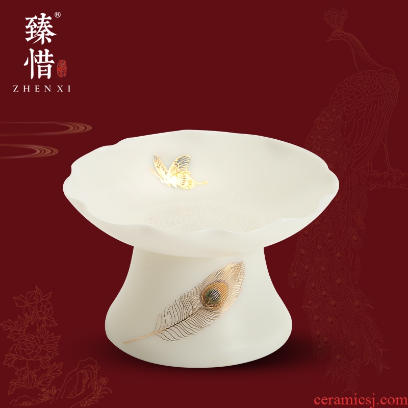 Become precious little tea suet jade white porcelain tea filtration in changchun, riches and honour all ceramic tea strainer kung fu tea accessories