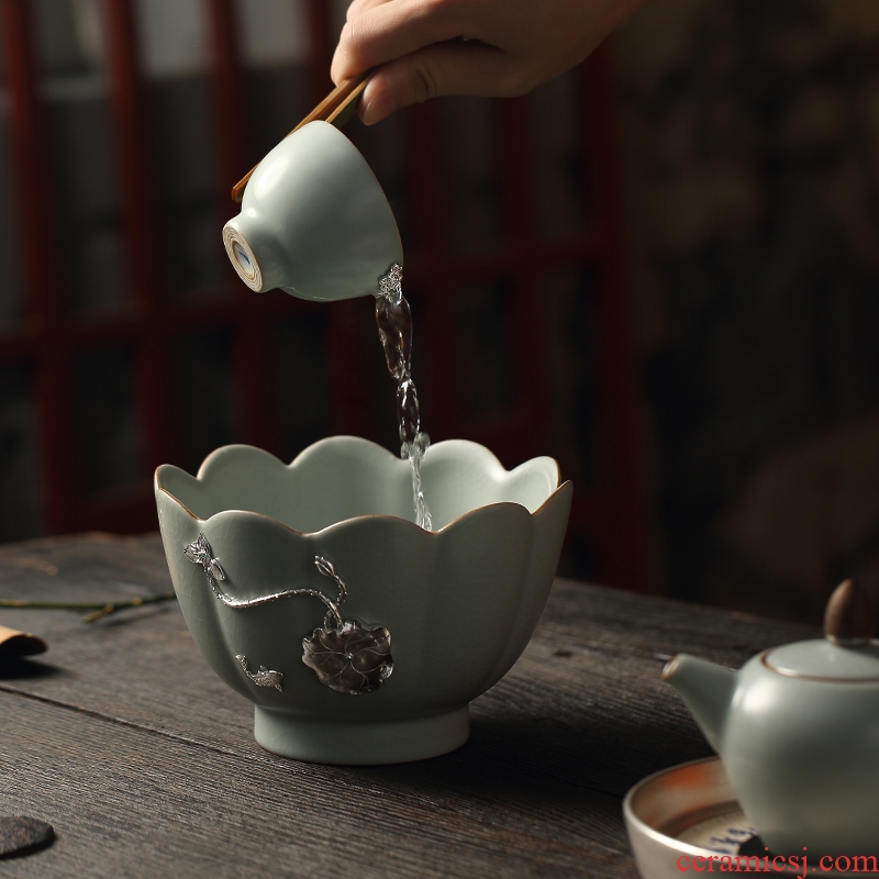 Taiwan FengZi your up with silver tea to wash to the ceramic building for wash in hot water cylinder cup dry mercifully kung fu tea accessories