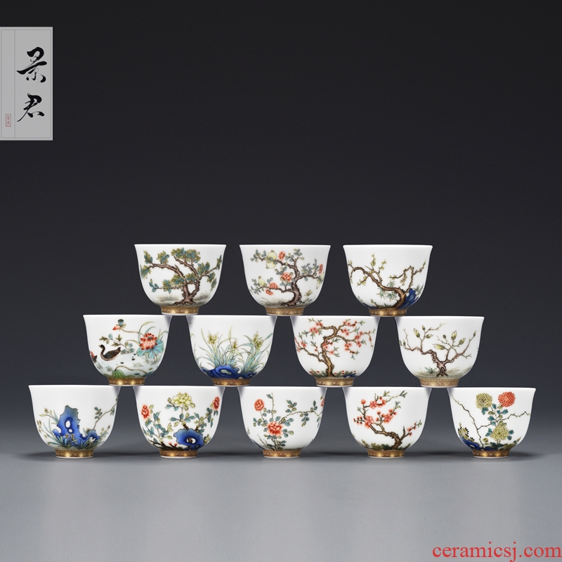 JingJun jingdezhen hand - made colored enamel kangxi twelve flora master cup single cup cup kung fu tea cups