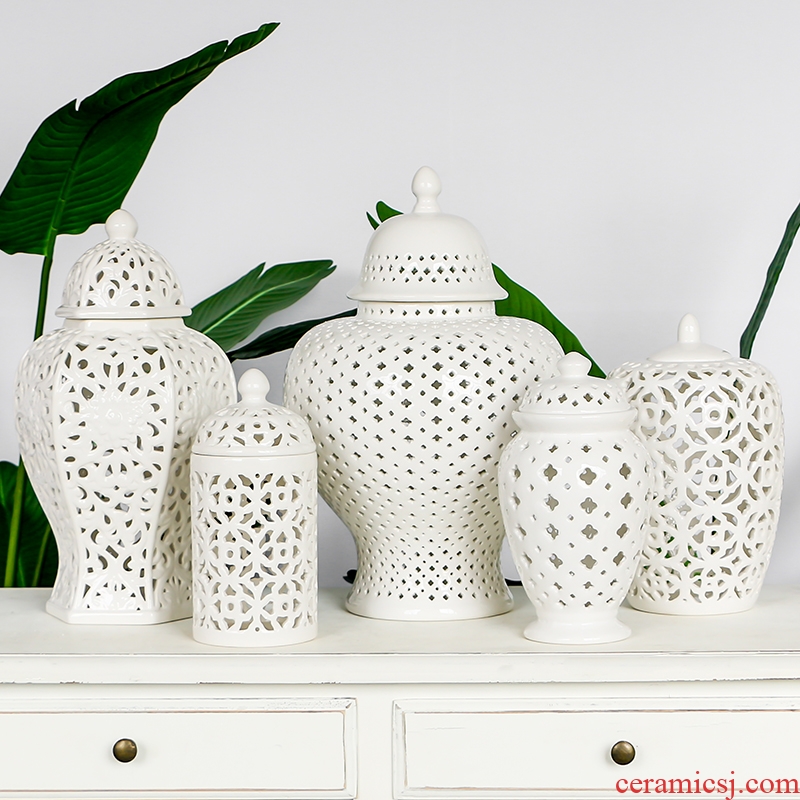 The Nordic white hollow out The general series ceramic pot furnishing articles creative I and contracted household decorate The living room decoration