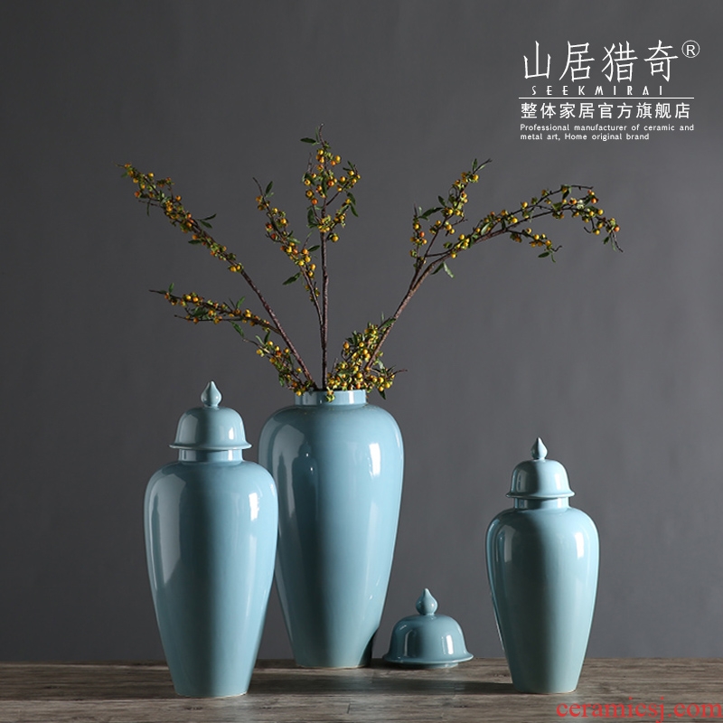 Modern creative household ceramics handicraft decoration can of new Chinese style wine sitting room adornment is placed on the general tank