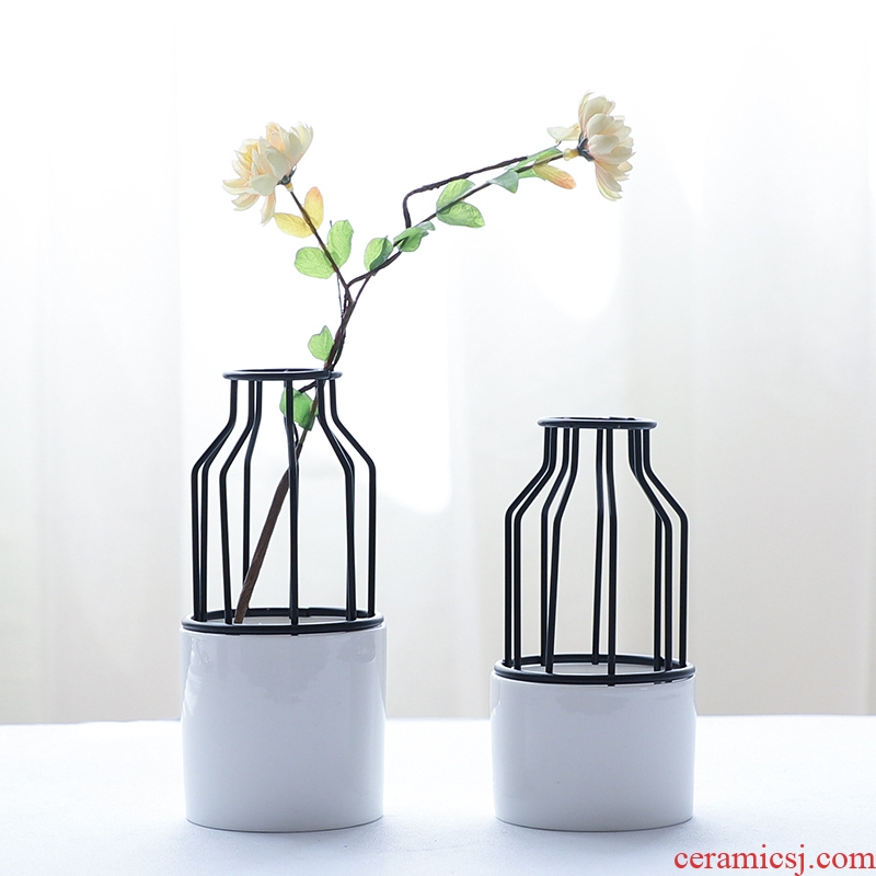Nan sheng household act the role ofing is tasted ceramic furnishing articles, wrought iron simulation flower, dried flower vases, flower implement mesa adornment hydroponic really flowers