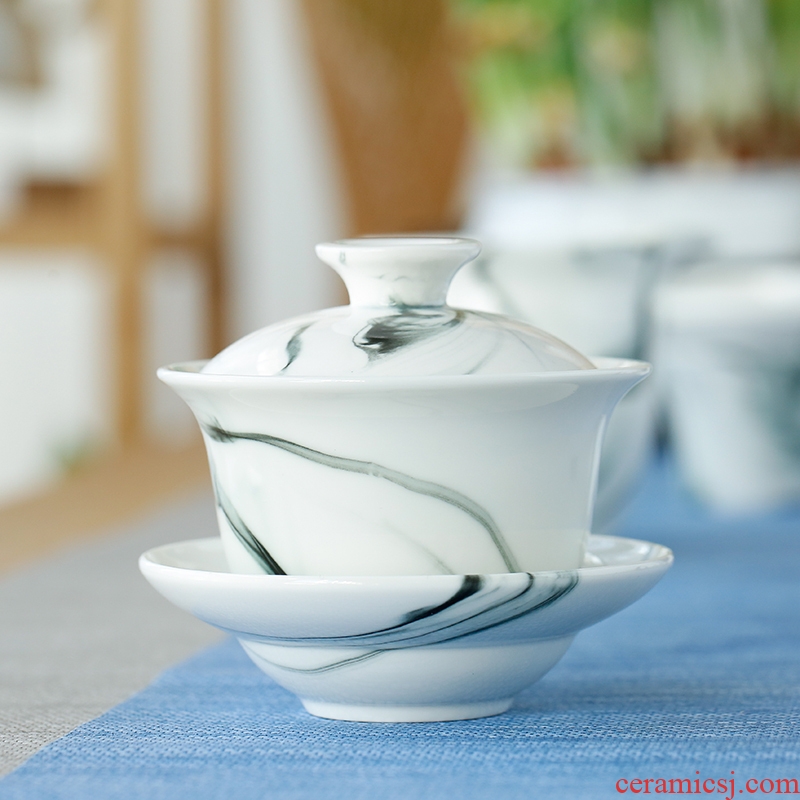 Tang Yan fang retro ink tureen three cups to make tea bowl of ceramic up xi shi pot of kung fu tea tea pot