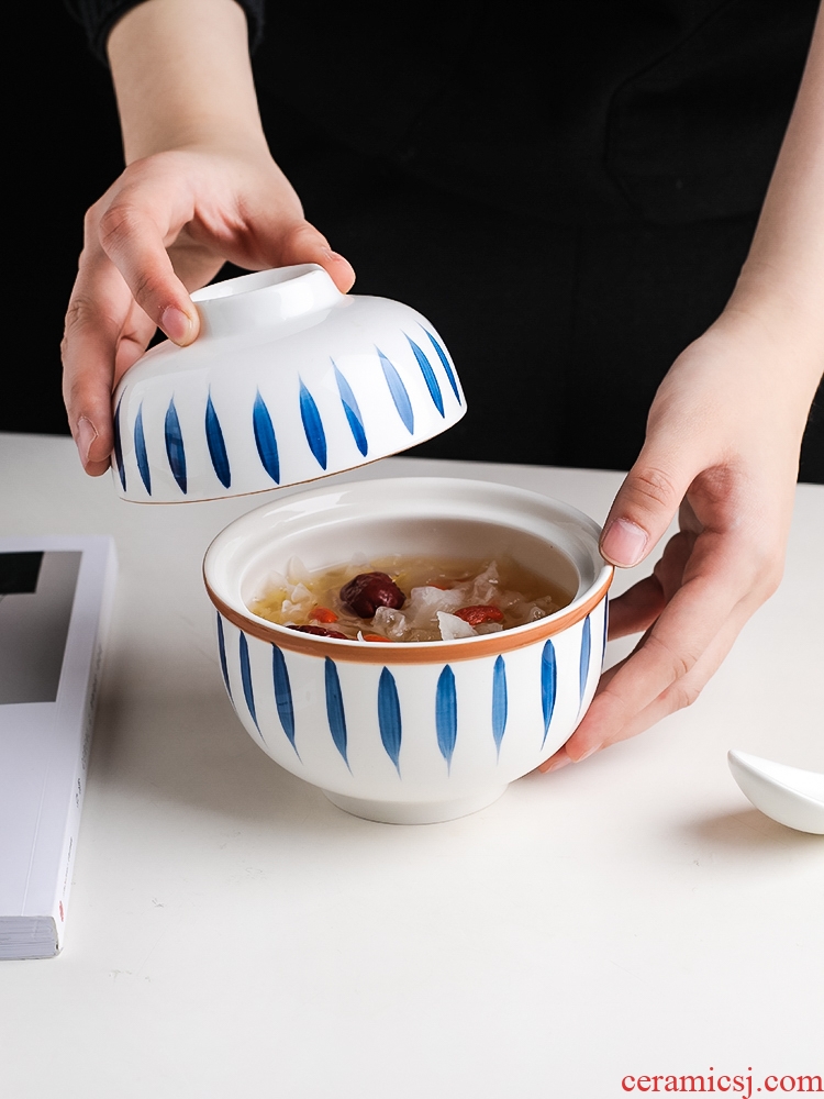 Sichuan island house green grain Japanese ceramic stew with cover water home bird 's nest dish bowl trumpet crock stew stew stew