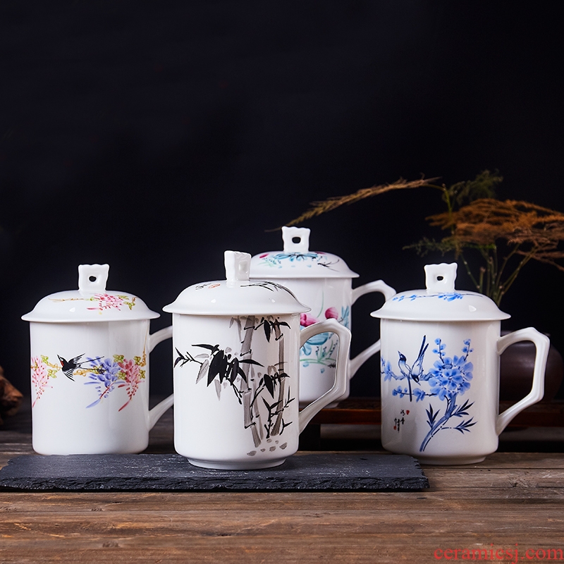 Jingdezhen hand - made ceramic cups boss cup ipads porcelain cup with cover cup meeting office cup a cup of flower tea cups