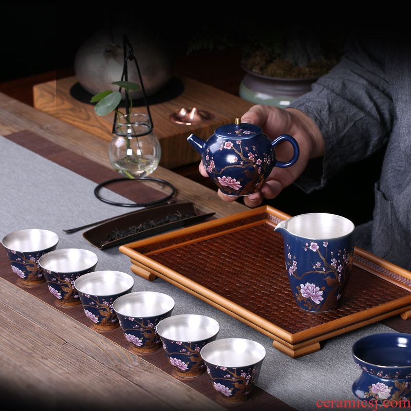 TaoMingTang built light tea set household kung fu tea set coppering. As YinJian temmoku glaze teapot teacup suit