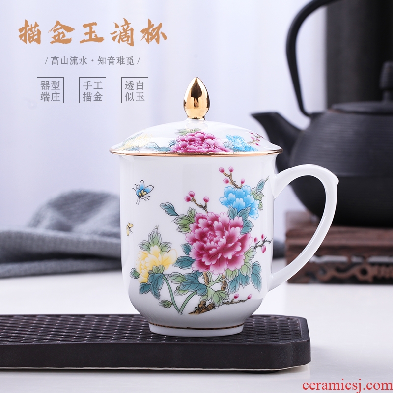 Ceramic cups enamel paint large capacity office gift cup home with cover the jade cup keller cup