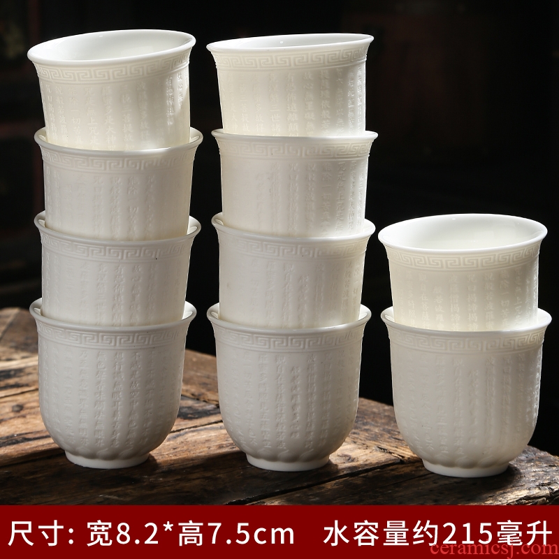 Suet jade white porcelain hand carving master cup single CPU kung fu checking ceramic cups a single tea cups