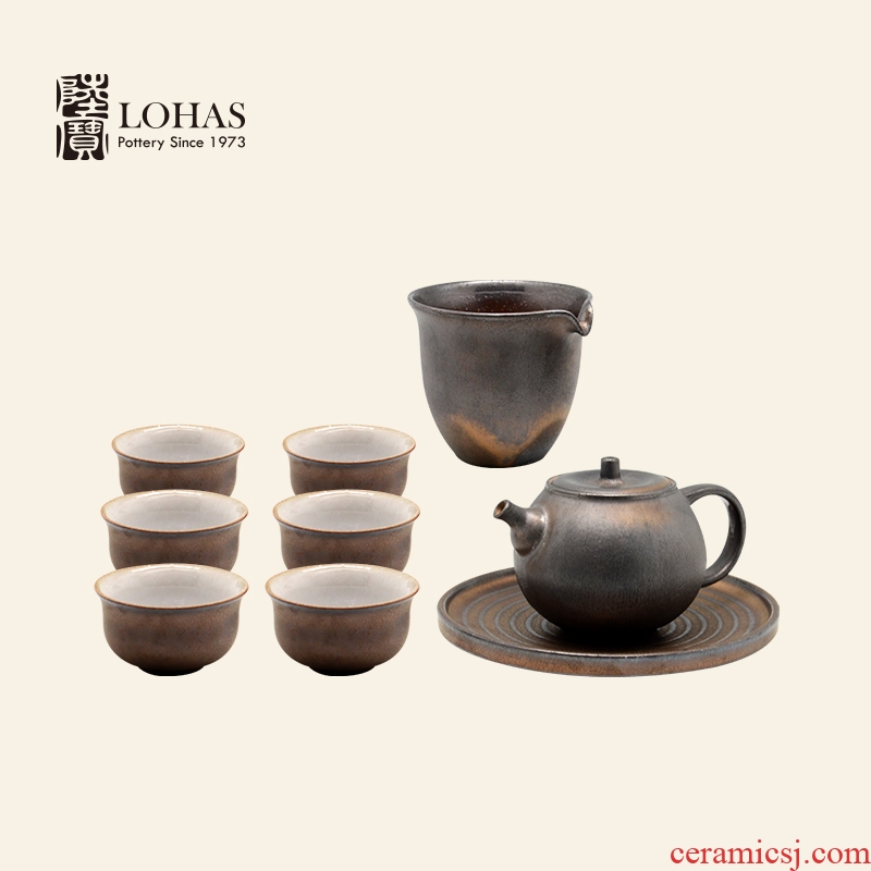 Lupao ceramic tea set undressed ore TaoYan sect meditation variable glaze a pot of'm gold six glasses with pot bearing