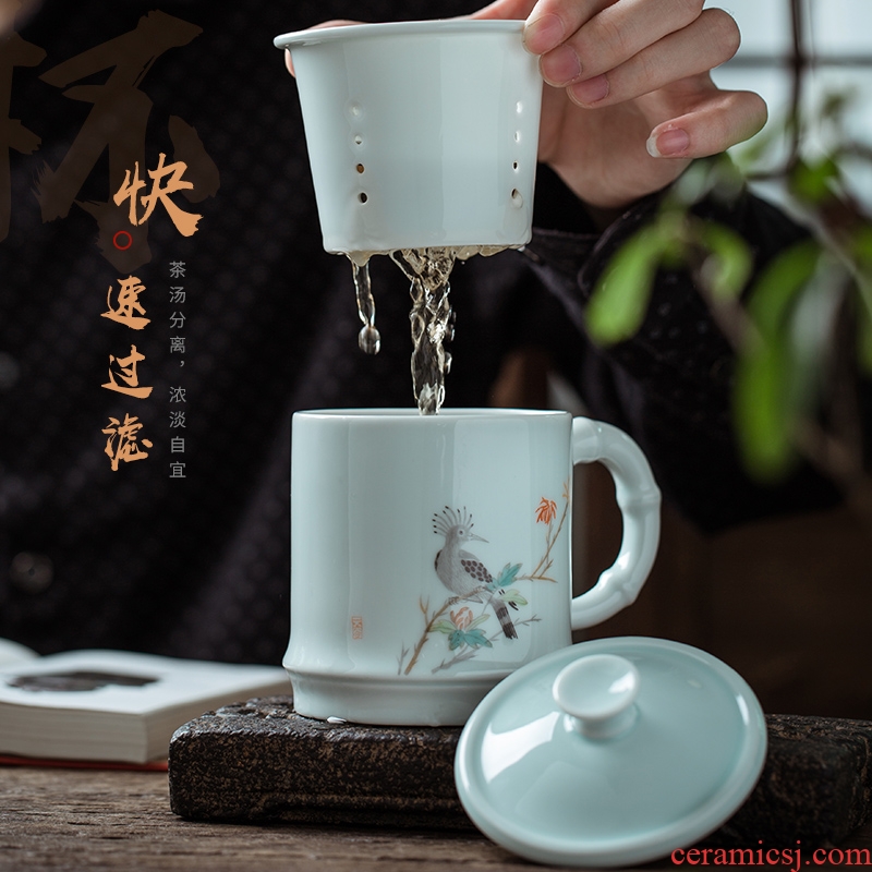 Shadow blue hand - made jingdezhen ceramic filter cup with cover the tea cups separate office keller of tea cups