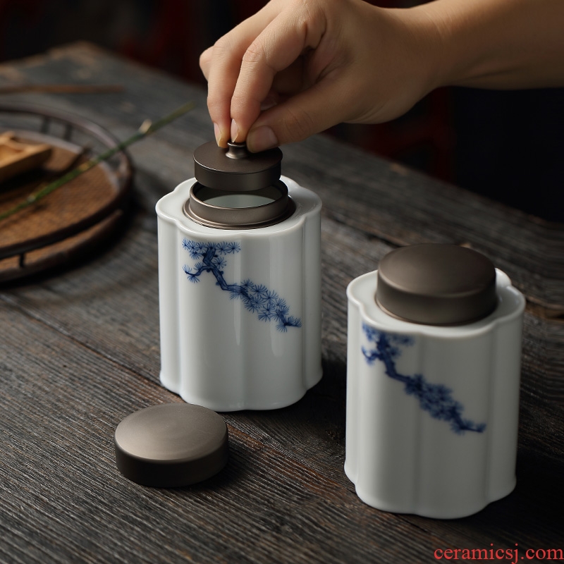Jingdezhen ceramics from hand - drawn caddy fixings household pu - erh tea POTS sealed storage tank with cover ceramic pot to grow