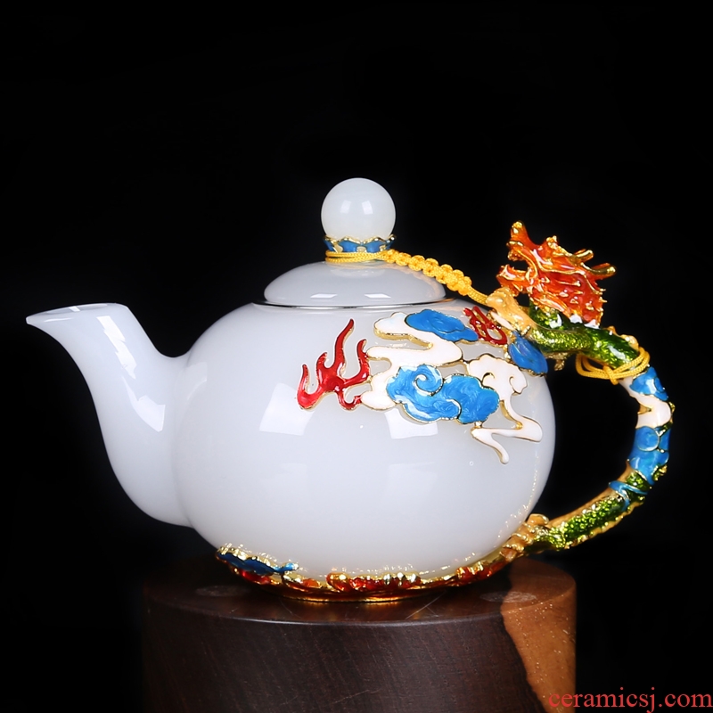 Coloured glaze jade colored enamel porcelain single pot tea cup to filter the teapot household heat - resistant glass tea set, small single pot pot by hand