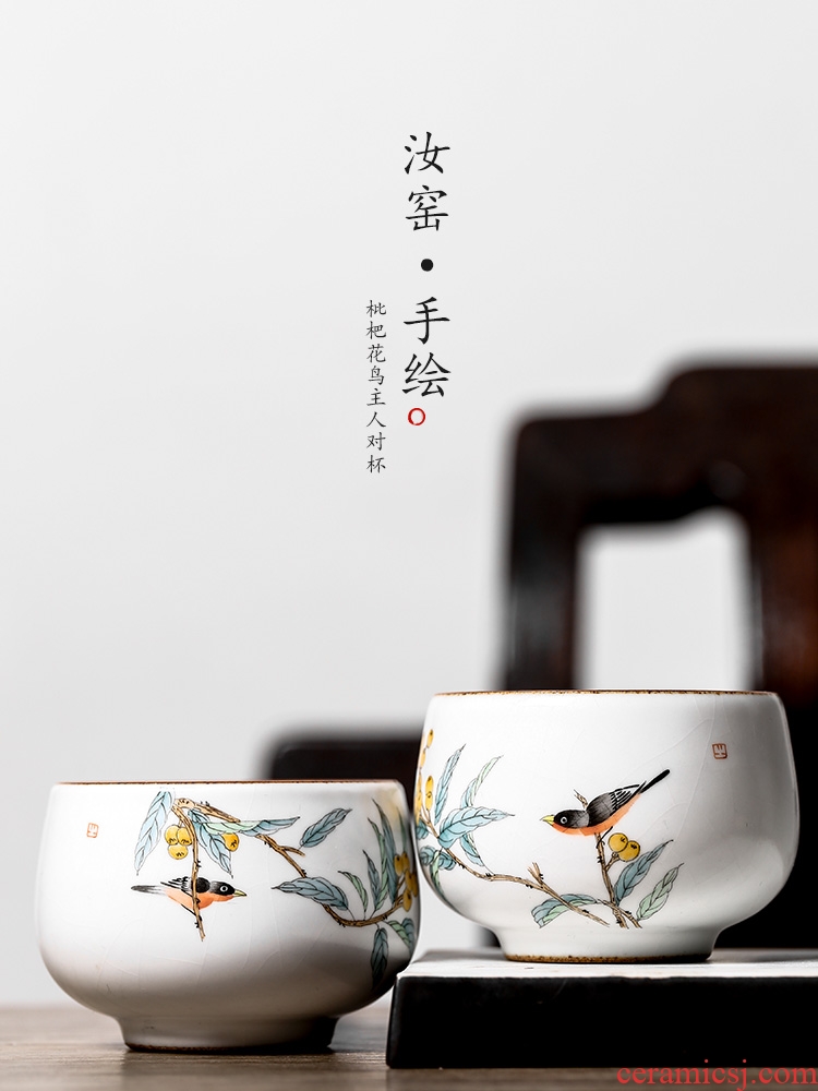 Jingdezhen hand - made ceramic cups sample tea cup masters cup cup loquat bird pure manual kunfu tea for a cup of tea