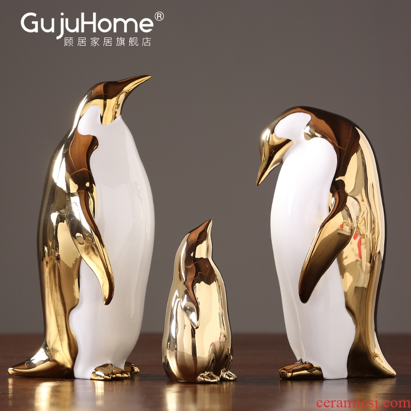 Boreal Europe style gold furnishing articles household ceramics penguins living room TV ark, wine cabinet office decoration