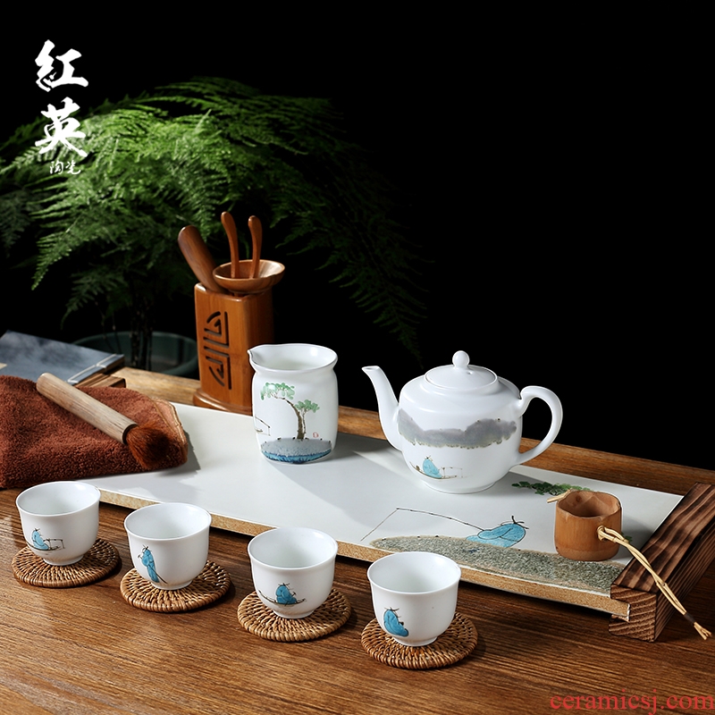 Jingdezhen hand draw a complete set of kung fu tea set suit household contracted and I Chinese style tea tray cups ceramic teapot