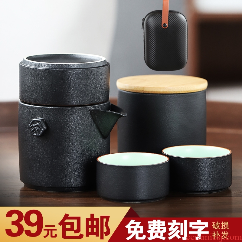 Su ceramic Japanese black pottery to crack a pot of a three portable travel kung fu tea set