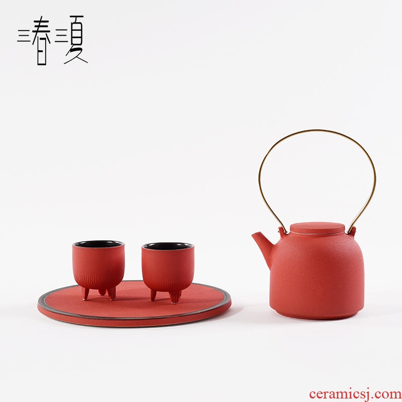 New Chinese style example room sitting room tea table tea sets tea table red ceramic teapot teacup combination furnishing articles